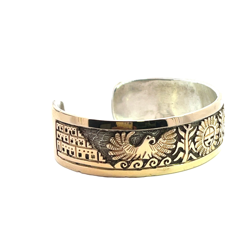 Native American Sterling silver, with 14KY gold overlay Watson Honanie cuff  bracelet