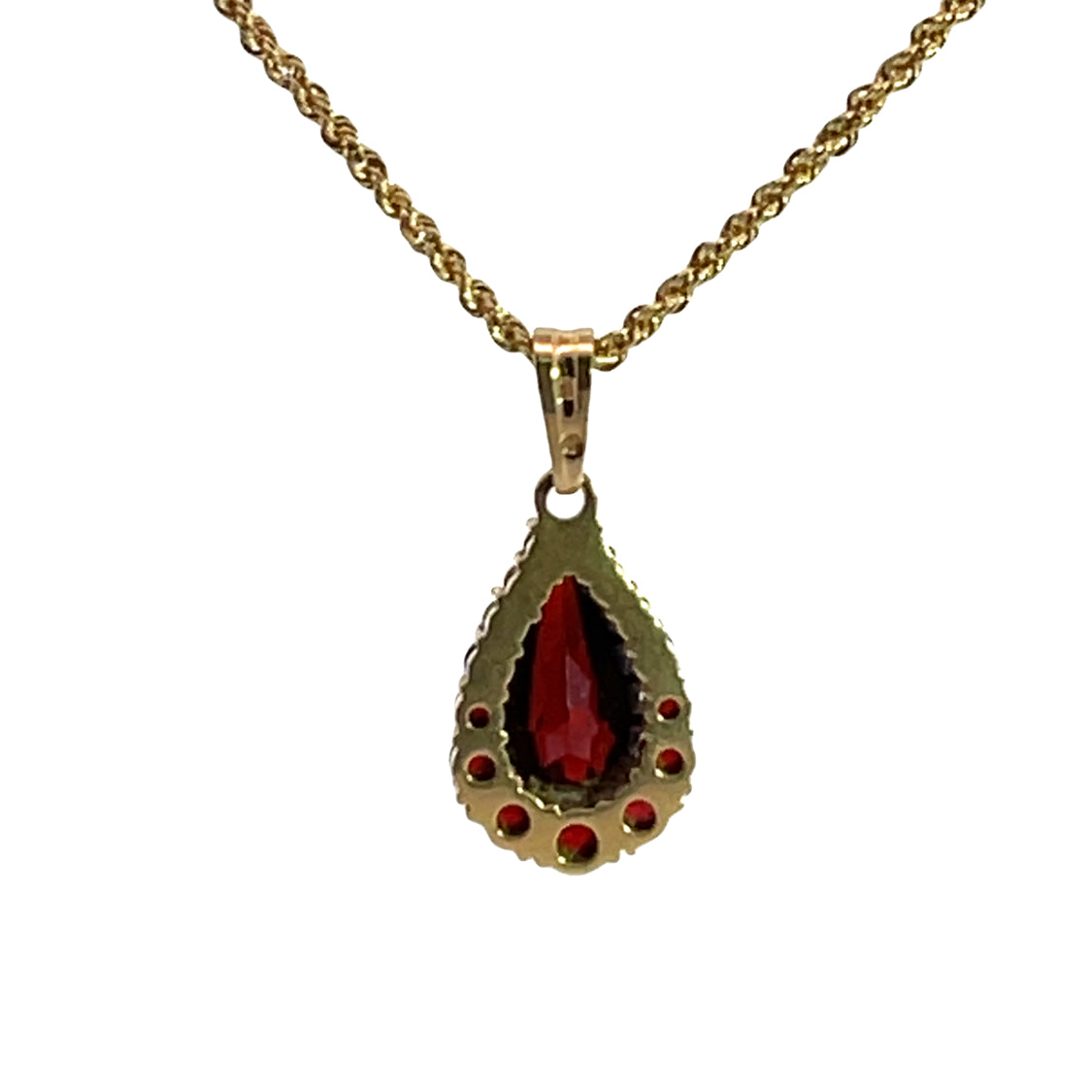 1940’s 14KY gold and teardrop garnet pendant