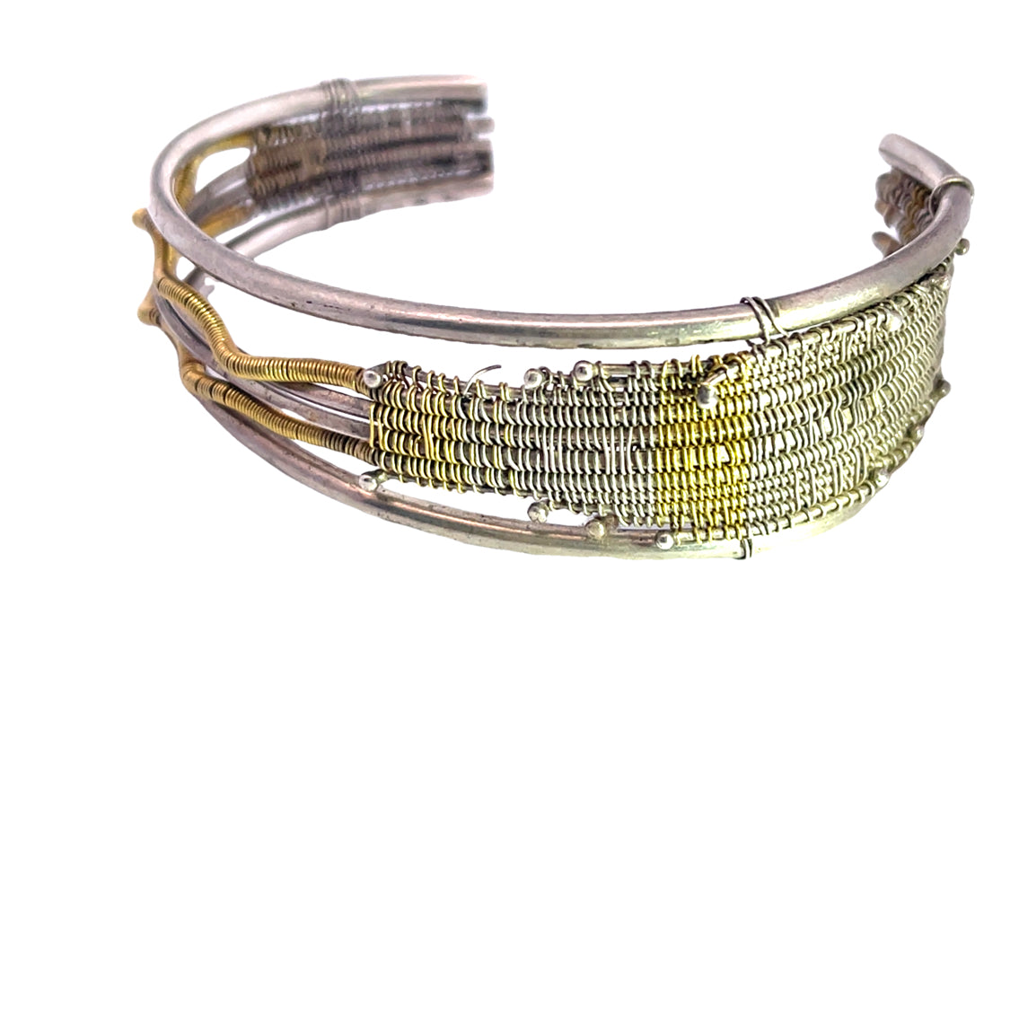 Modern 22KY gold and Sterling Silver wire wrap split cuff bracelet
