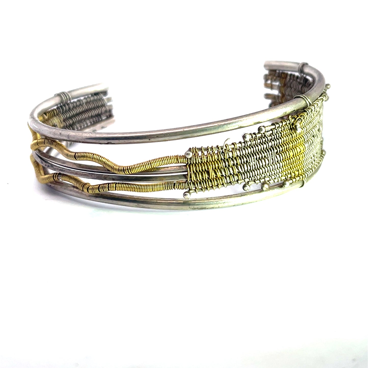 Modern 22KY gold and Sterling Silver wire wrap split cuff bracelet