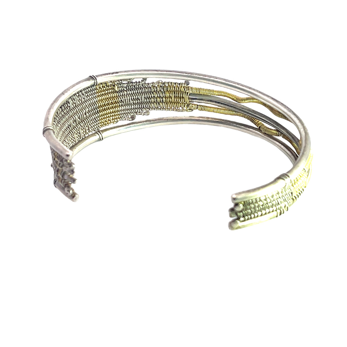 Modern 22KY gold and Sterling Silver wire wrap split cuff bracelet