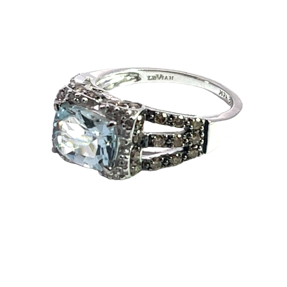 Modern 14K white gold, Aquamarine, and chocolate diamond ring