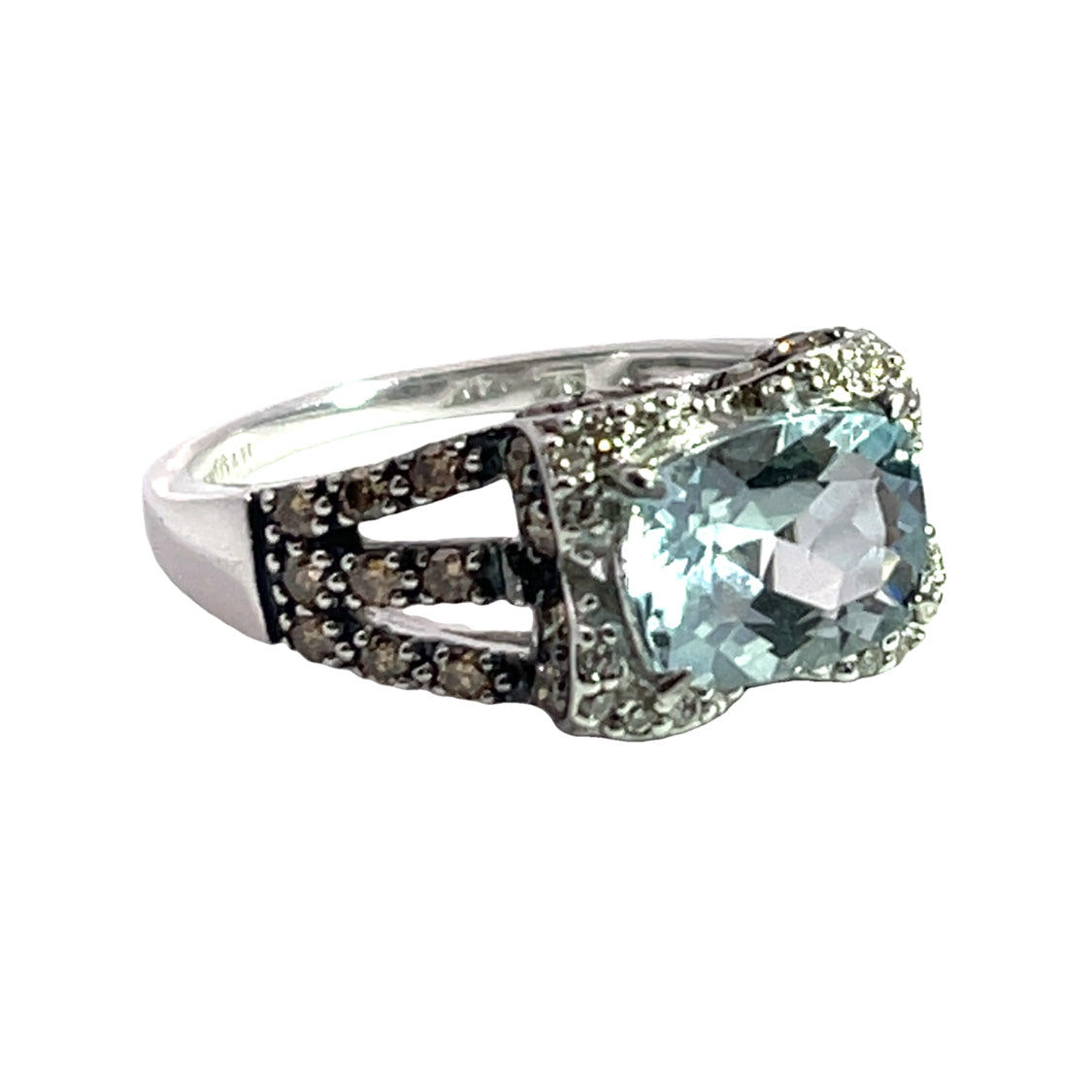 Modern 14K white gold, Aquamarine, and chocolate diamond ring