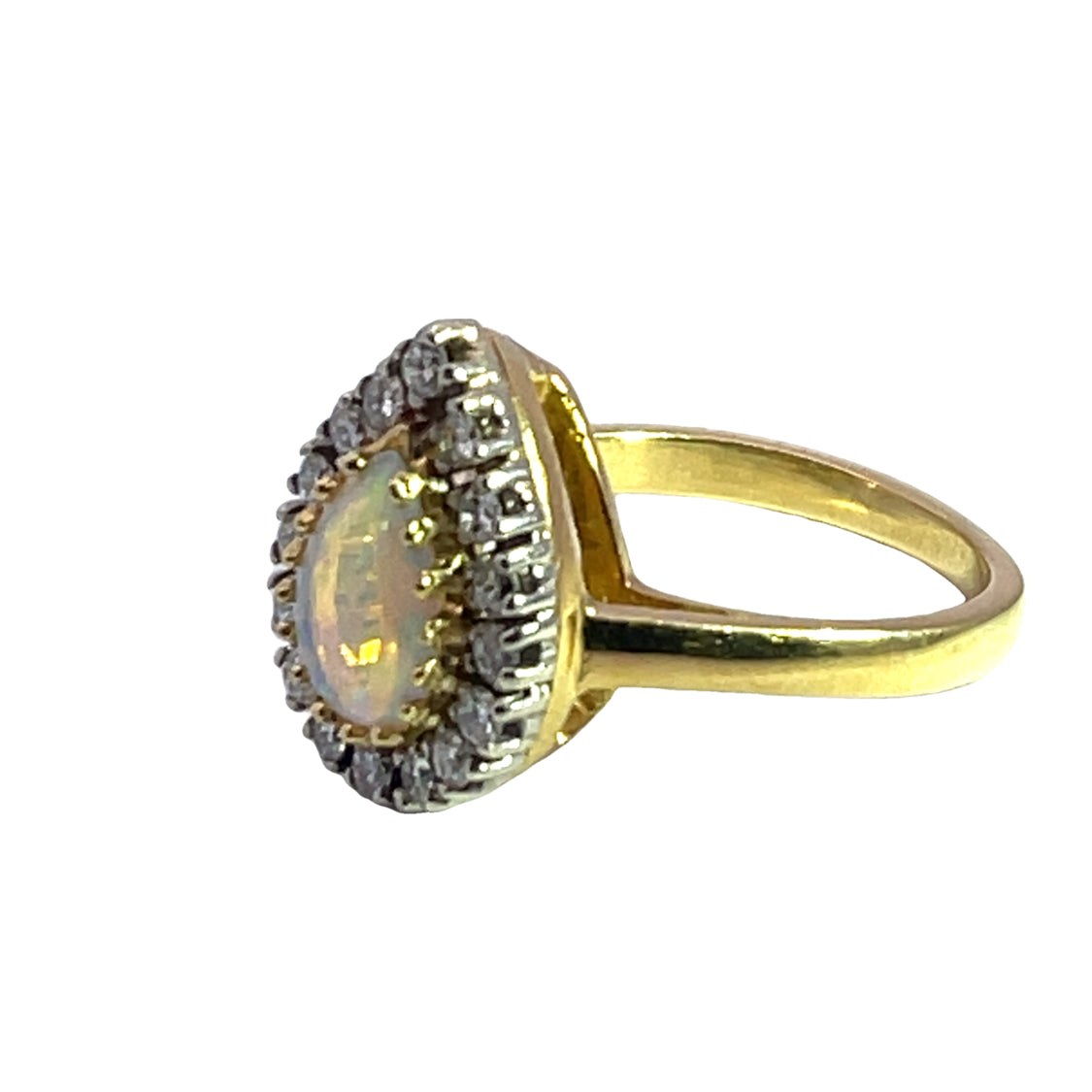 Modern 18KY gold, opal and diamond ring
