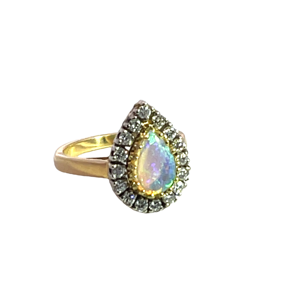Modern 18KY gold, opal and diamond ring