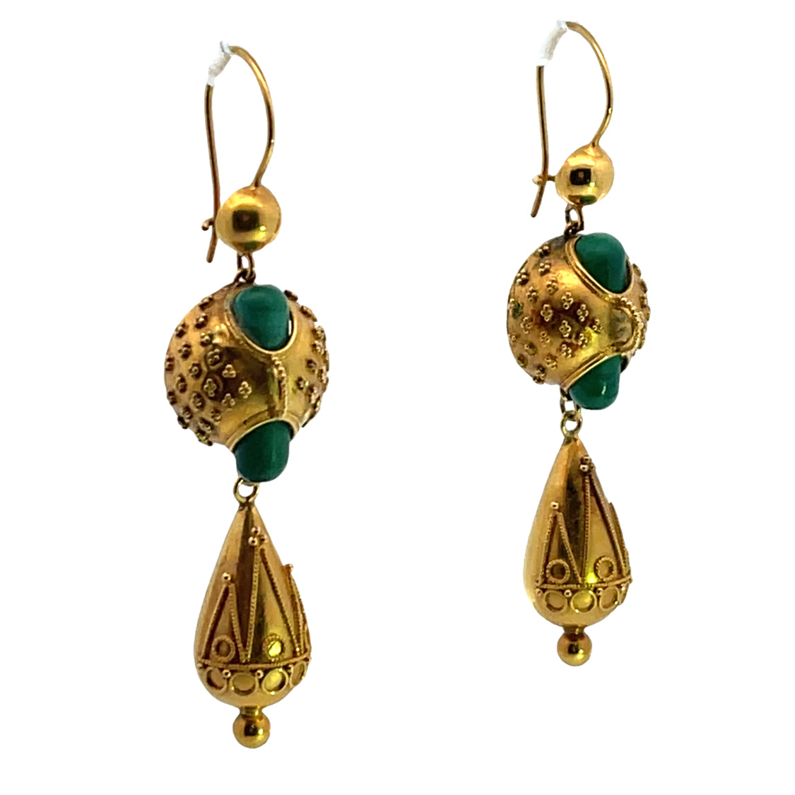 Vintage 22KY gold and malachite earrings