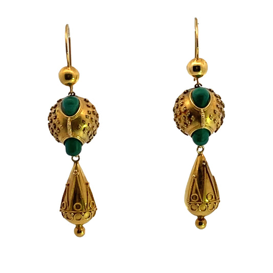 Vintage 22KY gold and malachite earrings