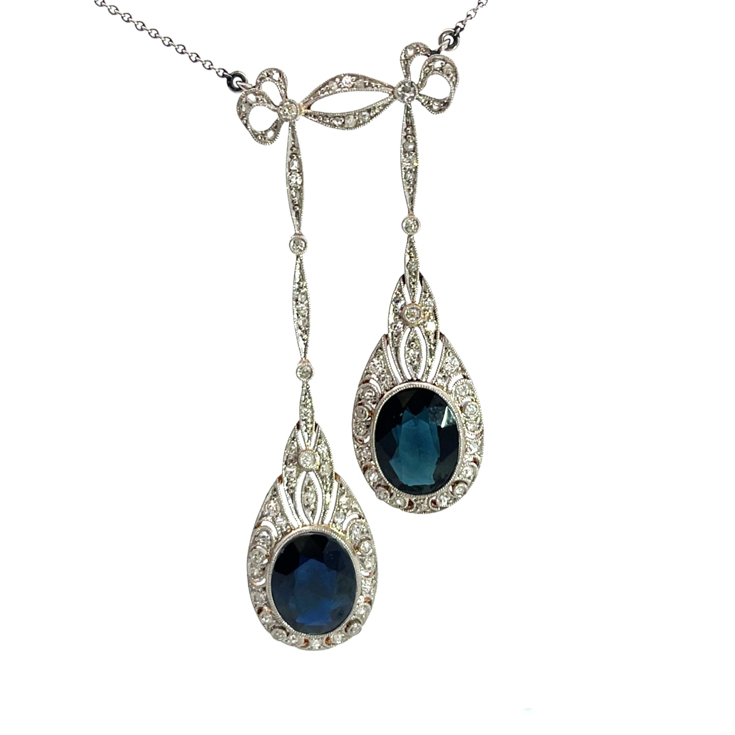 Victorian Platinum, 18KY gold, sapphire and diamond 'Negligee' necklace