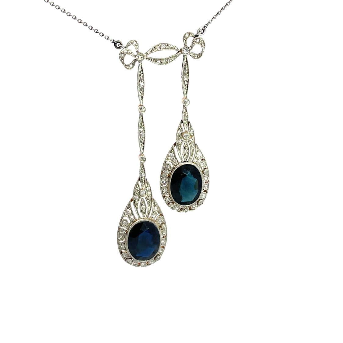 Victorian Platinum, 18KY gold, sapphire and diamond 'Negligee' necklace