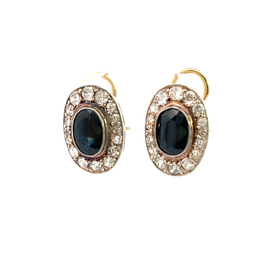 Art Deco 14KY and 14KW gold, sapphire, and diamond earrings