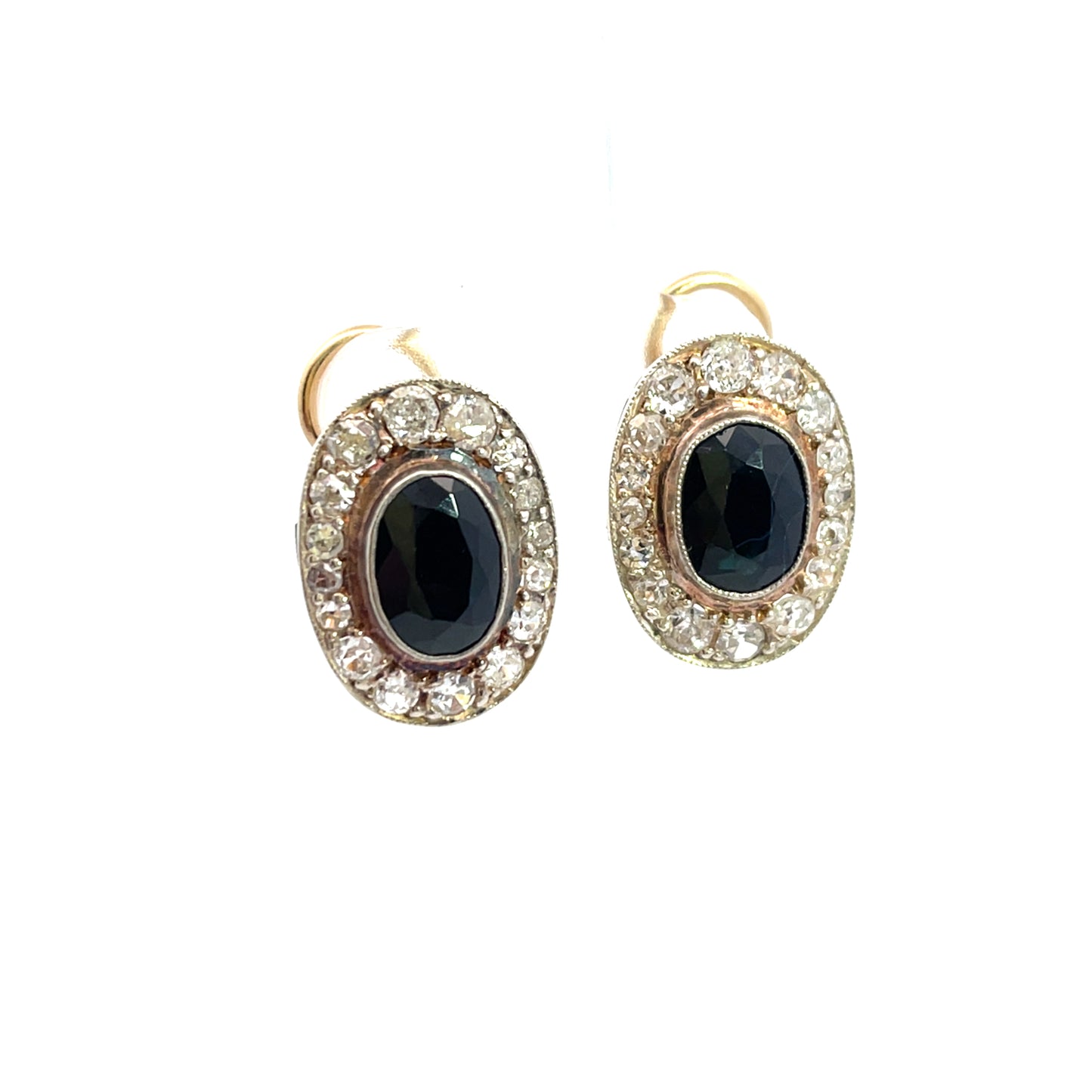 Art Deco 14KY and 14KW gold, sapphire, and diamond earrings