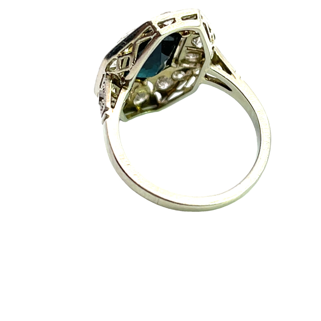 Art Deco 14K white gold, sapphire and diamond ring
