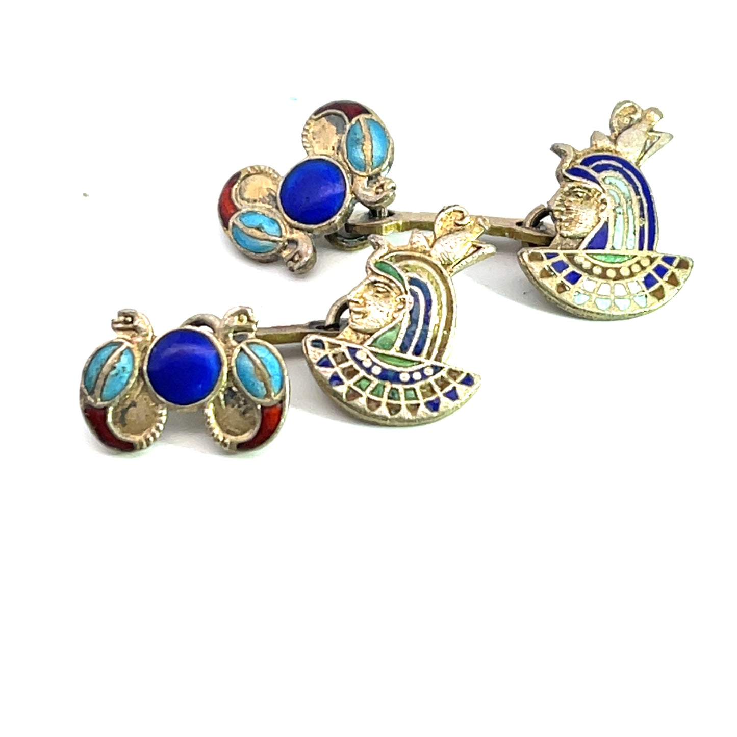 Victorian Egyptian Revival Sterling Silver and enamel cufflinks