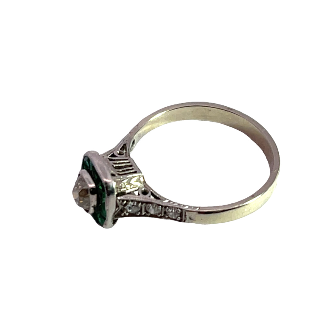 Edwardian Platinum, white gold, emerald and diamond ring