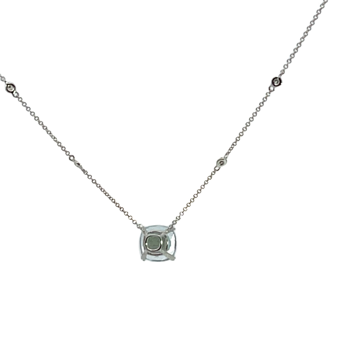 Modern 14K white gold, aquamarine and diamond necklace