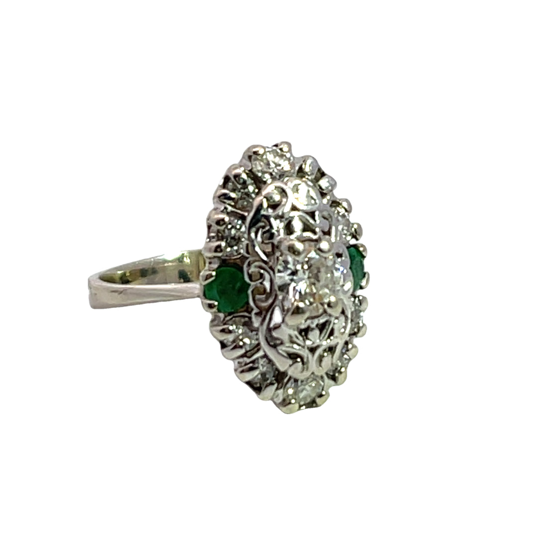 Art Deco 14K white gold, diamond and emerald ring