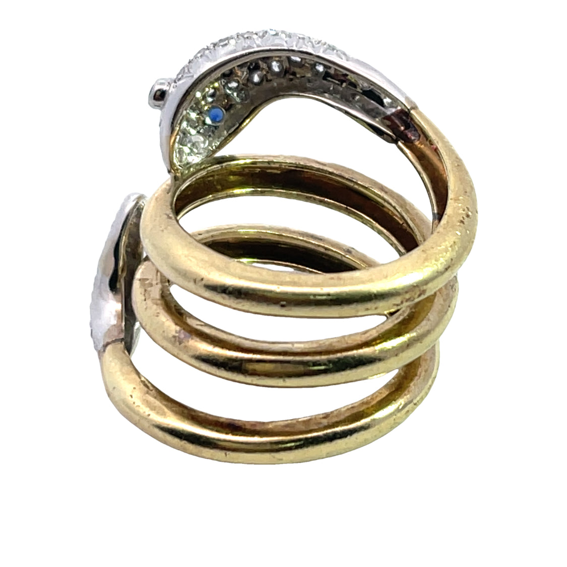 Modern 18KY and White gold, diamond and sapphire snake coil ring
