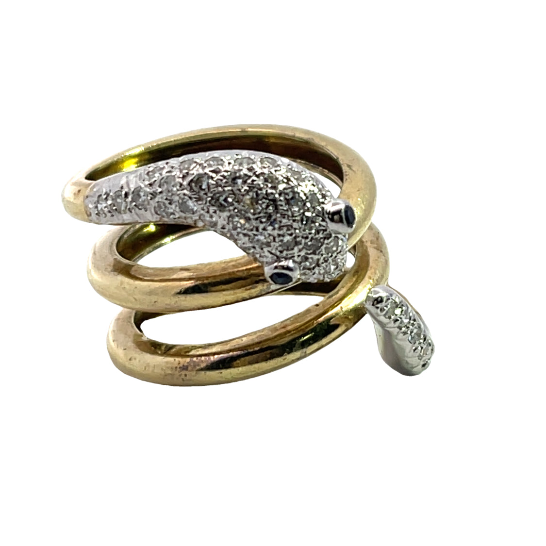 Modern 18KY and White gold, diamond and sapphire snake coil ring