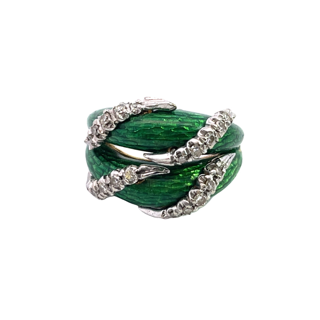 Victorian 18KY gold, platinum, enamel and diamond ring