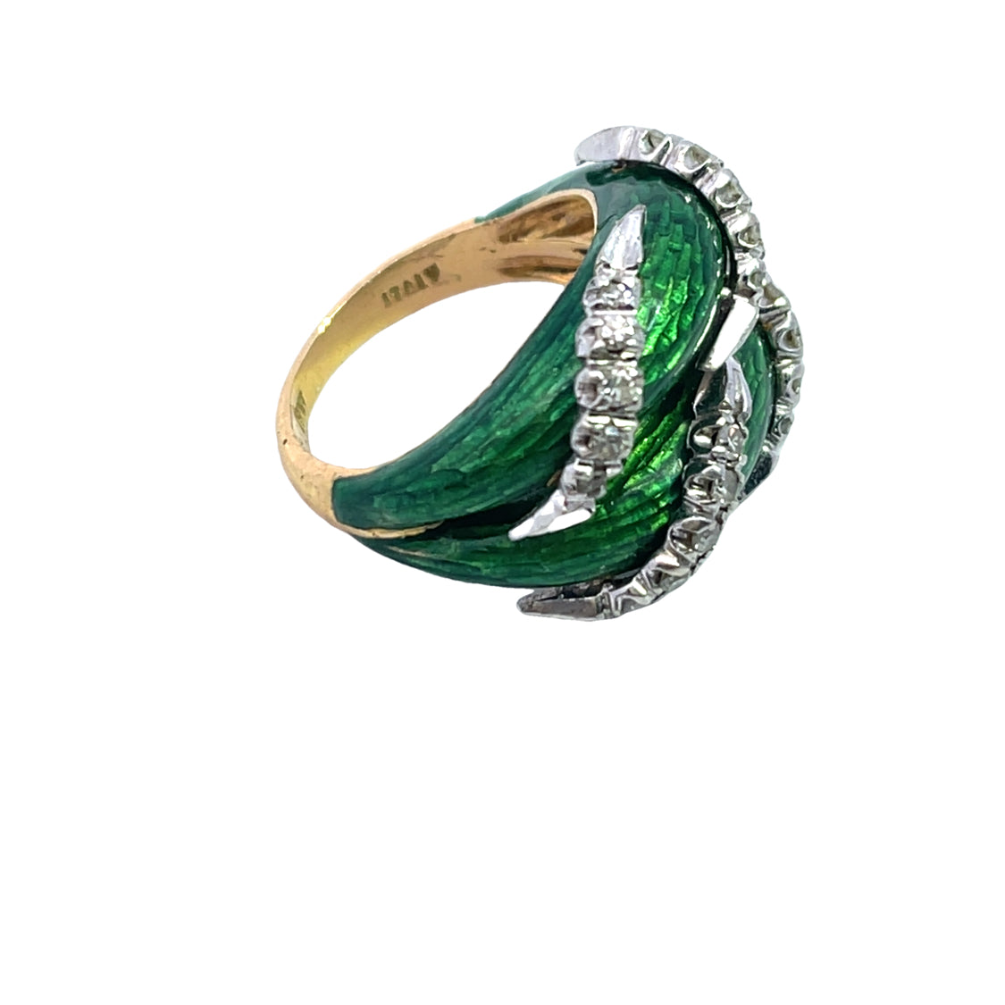 Victorian 18KY gold, platinum, enamel and diamond ring