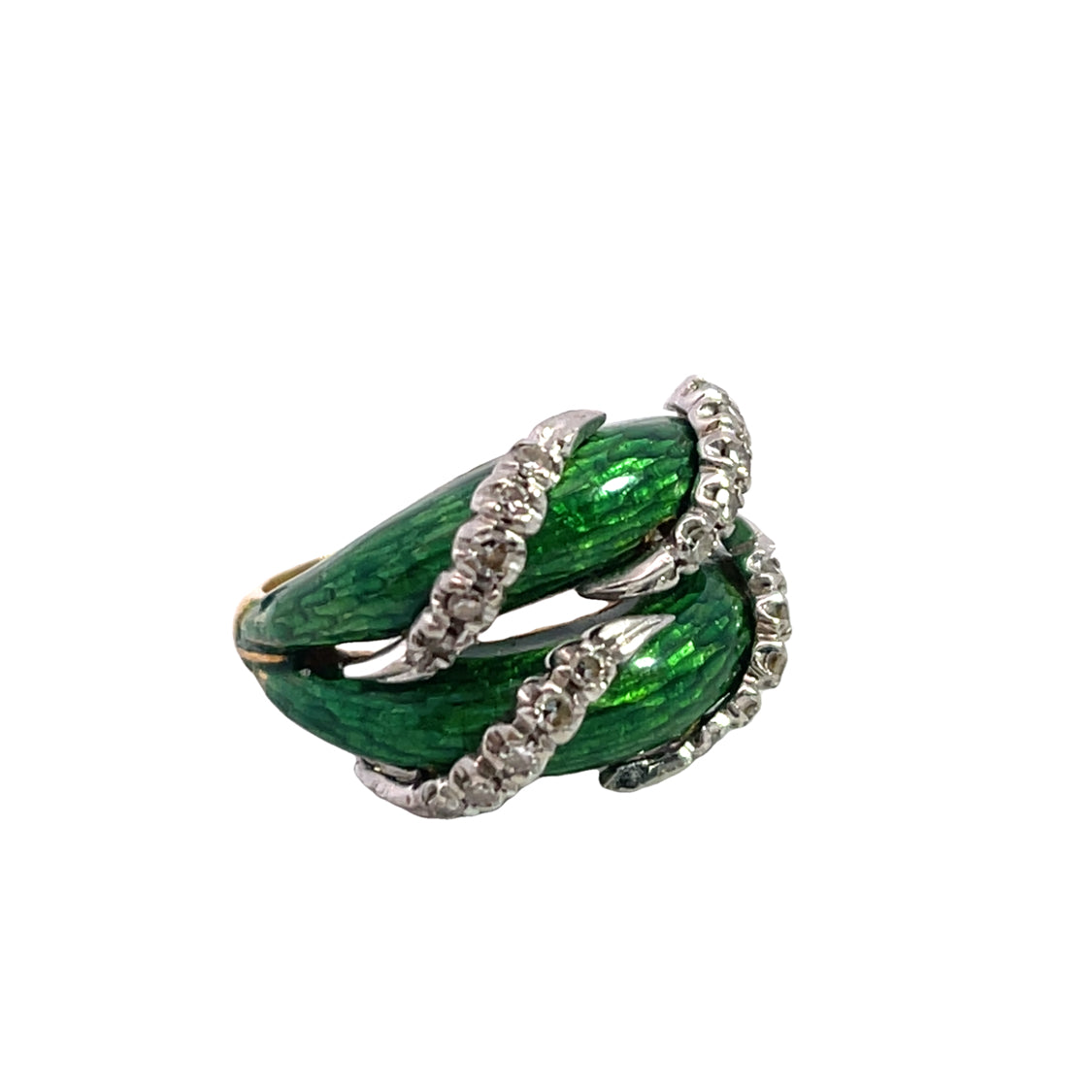 Victorian 18KY gold, platinum, enamel and diamond ring