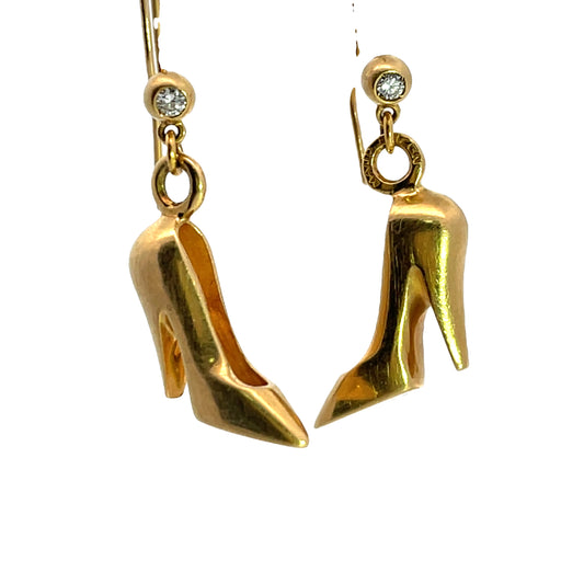 Modern 18KY gold and diamond Maud Frizon shoe earrings