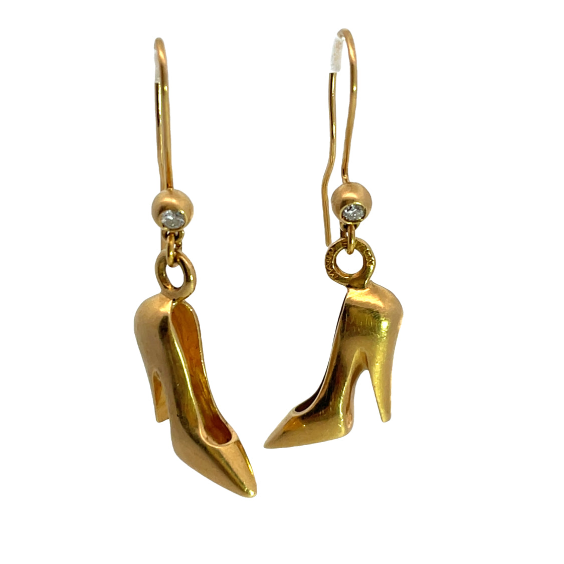 Modern 18KY gold and diamond Maud Frizon shoe earrings