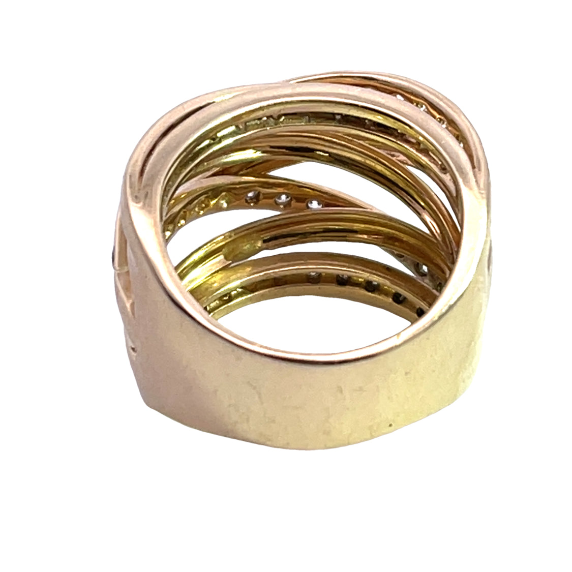 Modern 14KY gold, diamond multi-band wide ring