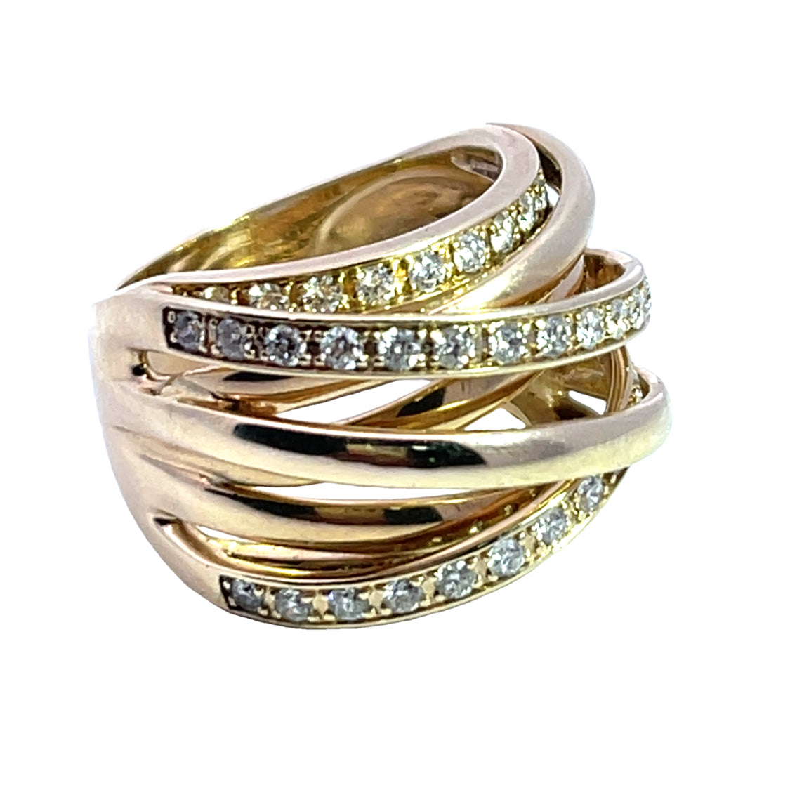 Modern 14KY gold, diamond multi-band wide ring