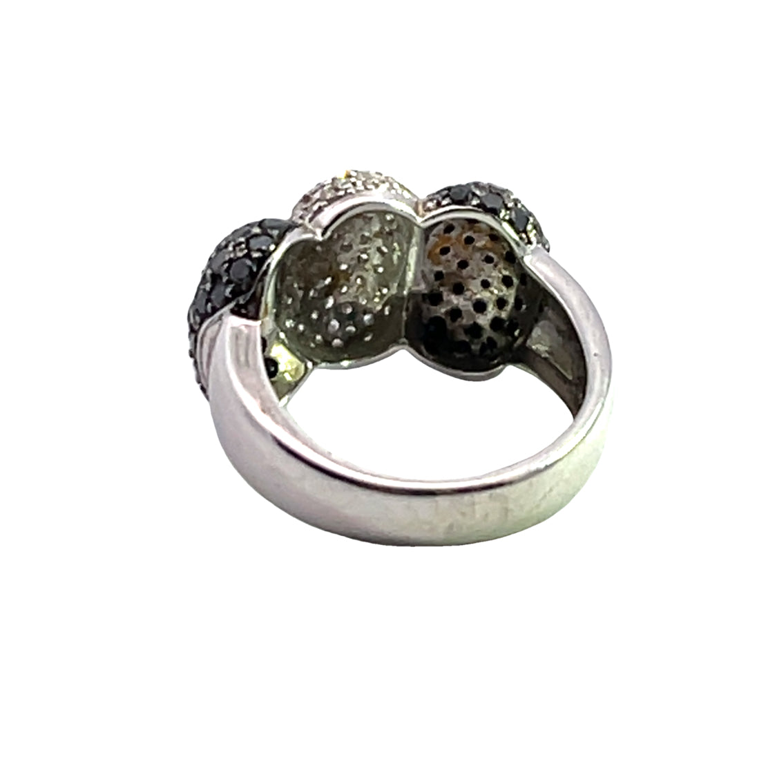 Modern 14K white gold black and white diamond pave ring