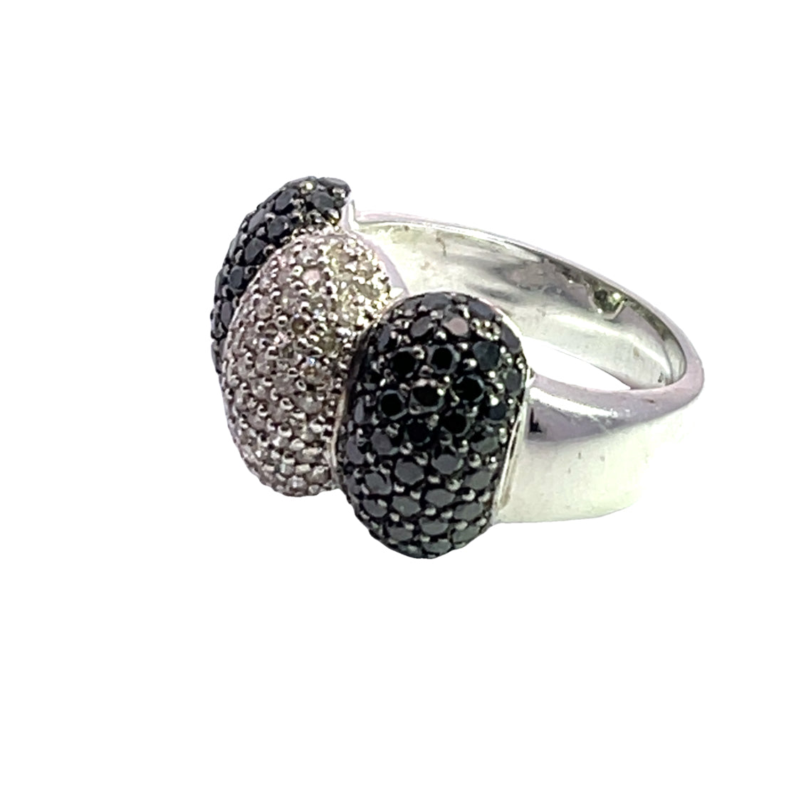 Modern 14K white gold black and white diamond pave ring