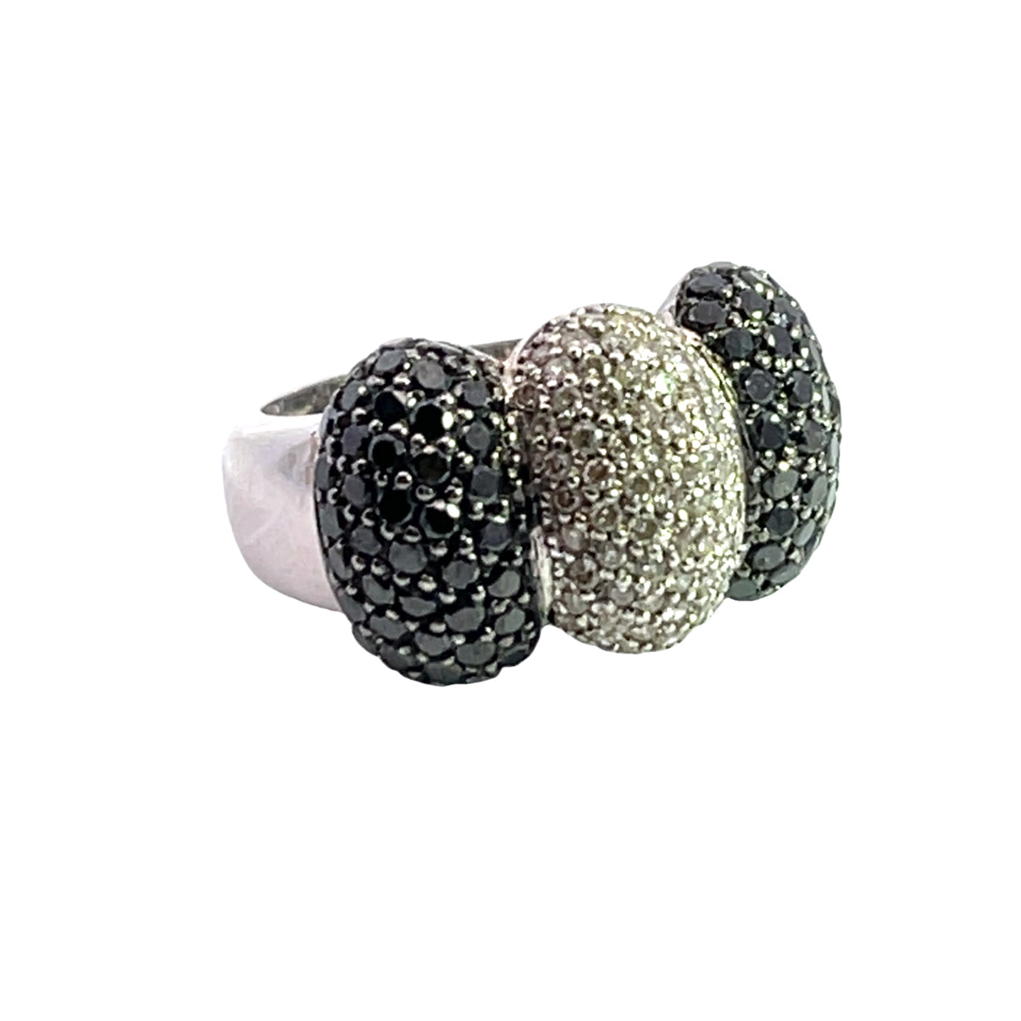 Modern 14K white gold black and white diamond pave ring