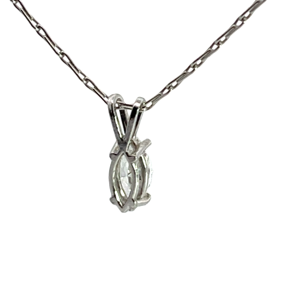 Modern 14K white gold marquise diamond pendant with chain