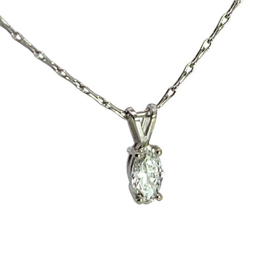 Modern 14K white gold marquise diamond pendant with chain
