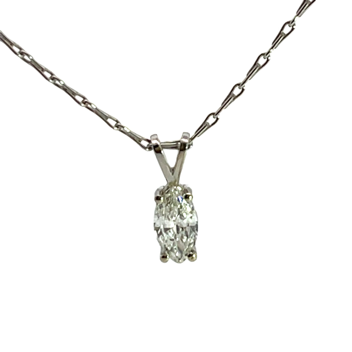 Modern 14K white gold marquise diamond pendant with chain