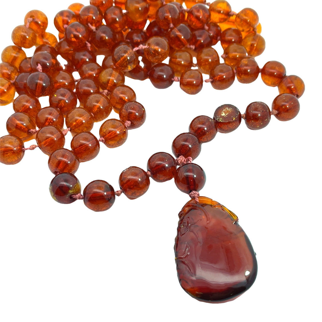 Modern amber prayer bead necklace