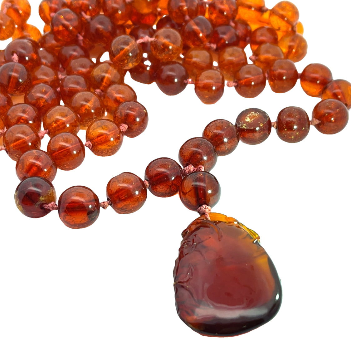 Modern amber prayer bead necklace