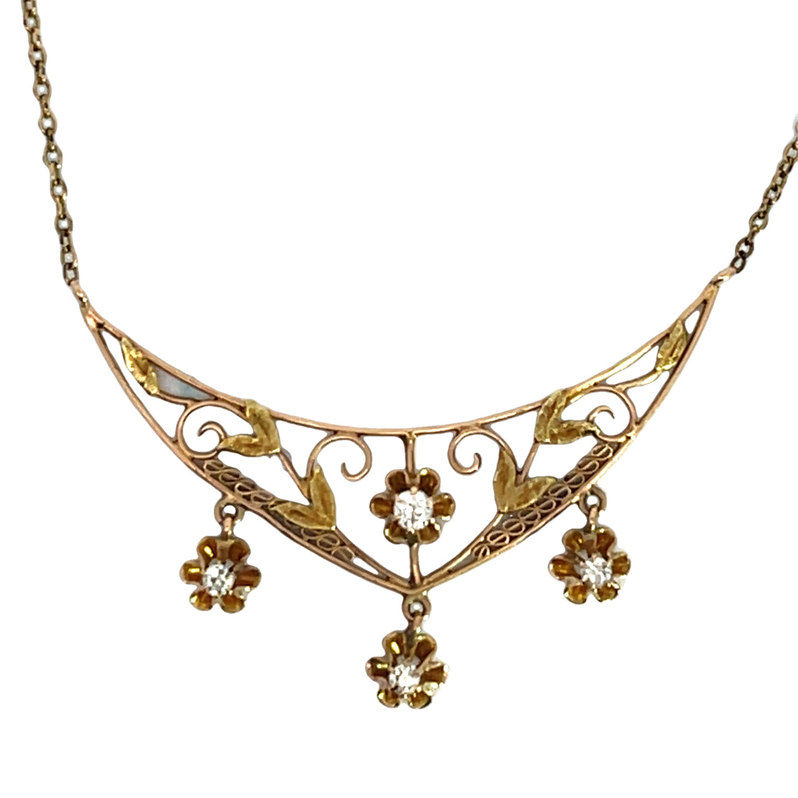 Victorian 14KY gold diamond chain and pendant necklace