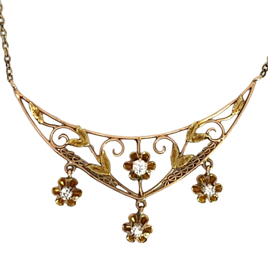 Victorian 14KY gold diamond chain and pendant necklace