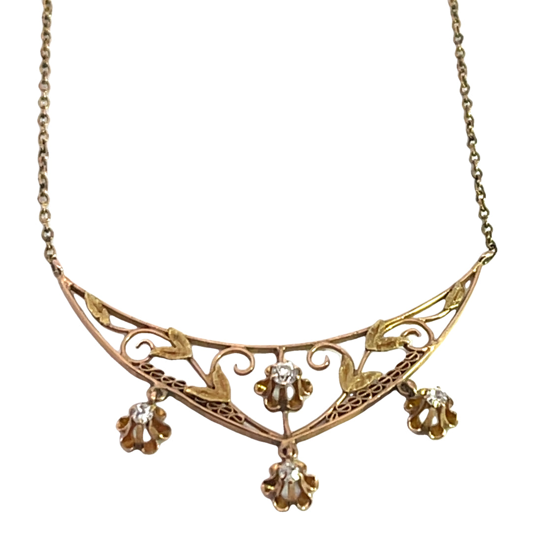 Victorian 14KY gold diamond chain and pendant necklace