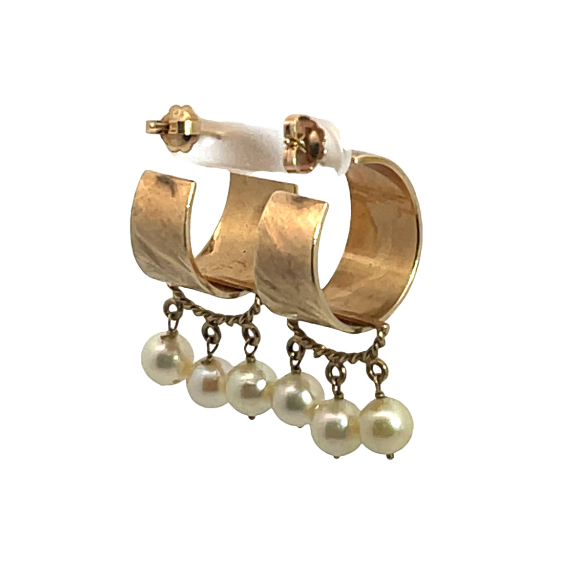 Mid Century Modern 14KY gold and cultured pearl hoops with post earrings