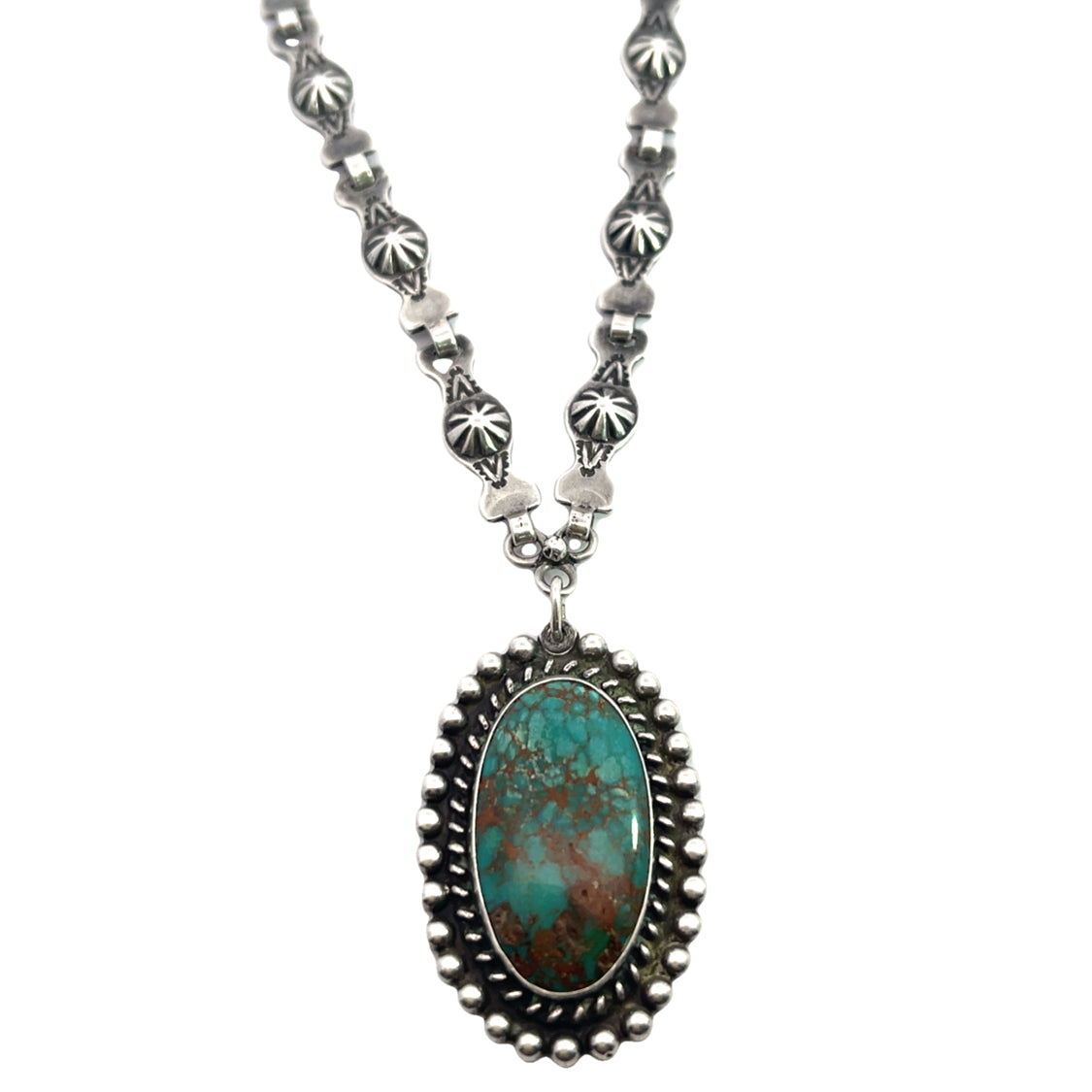 Native American Sterling Silver Squash Blossom chain and pendant