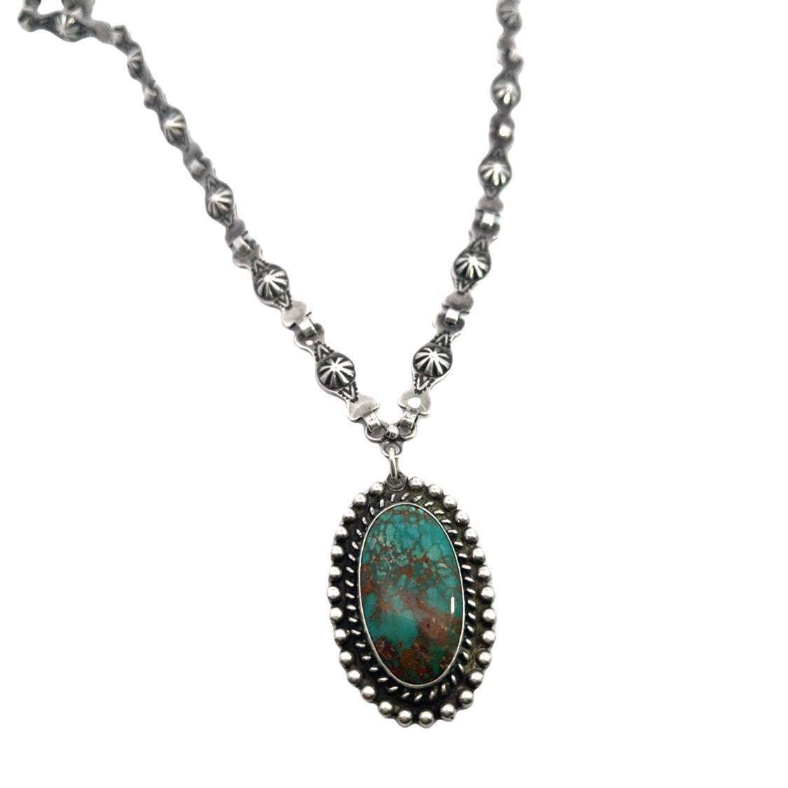 Native American Sterling Silver Squash Blossom chain and pendant