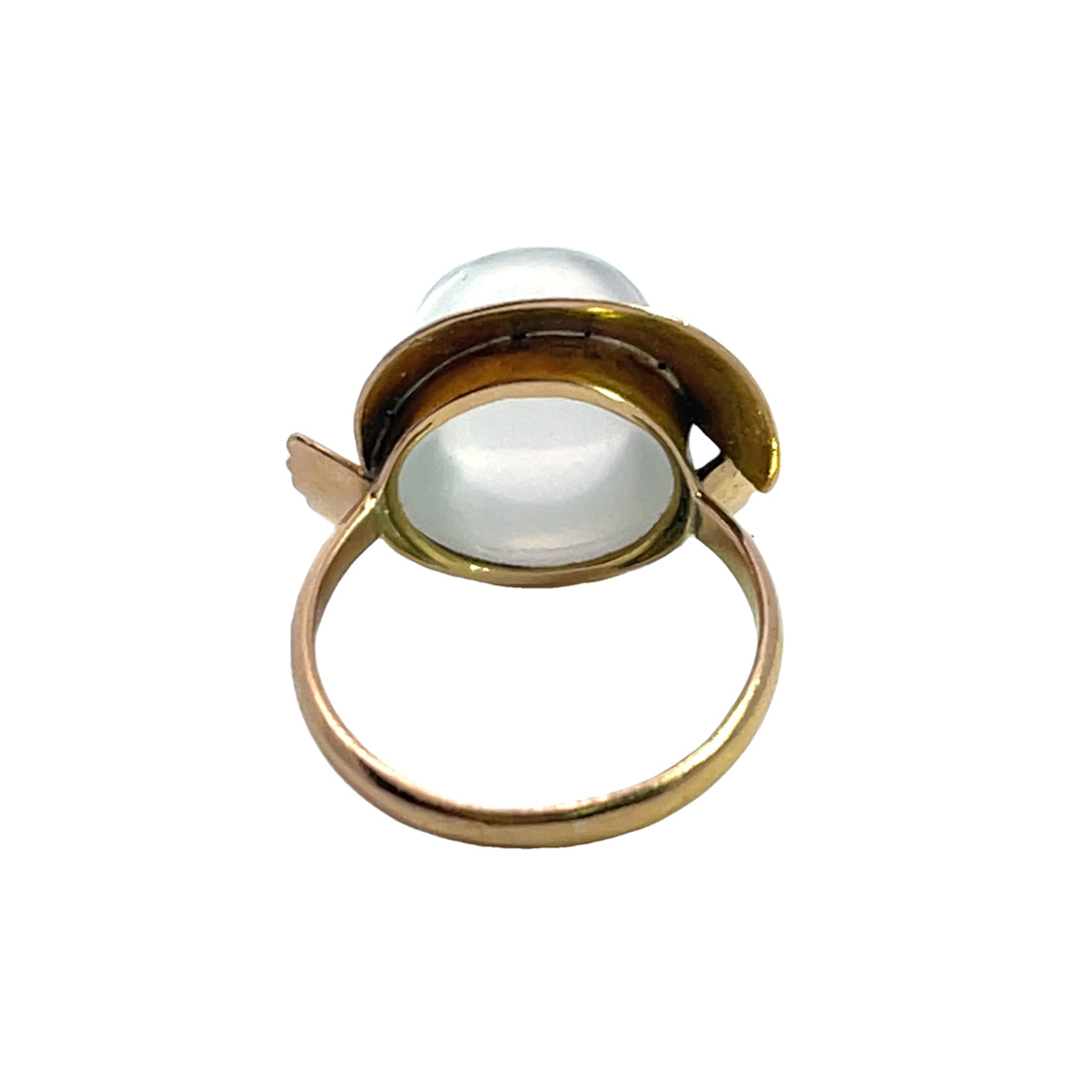 Mid Century Modern 18KY gold and moonstone bypass ring