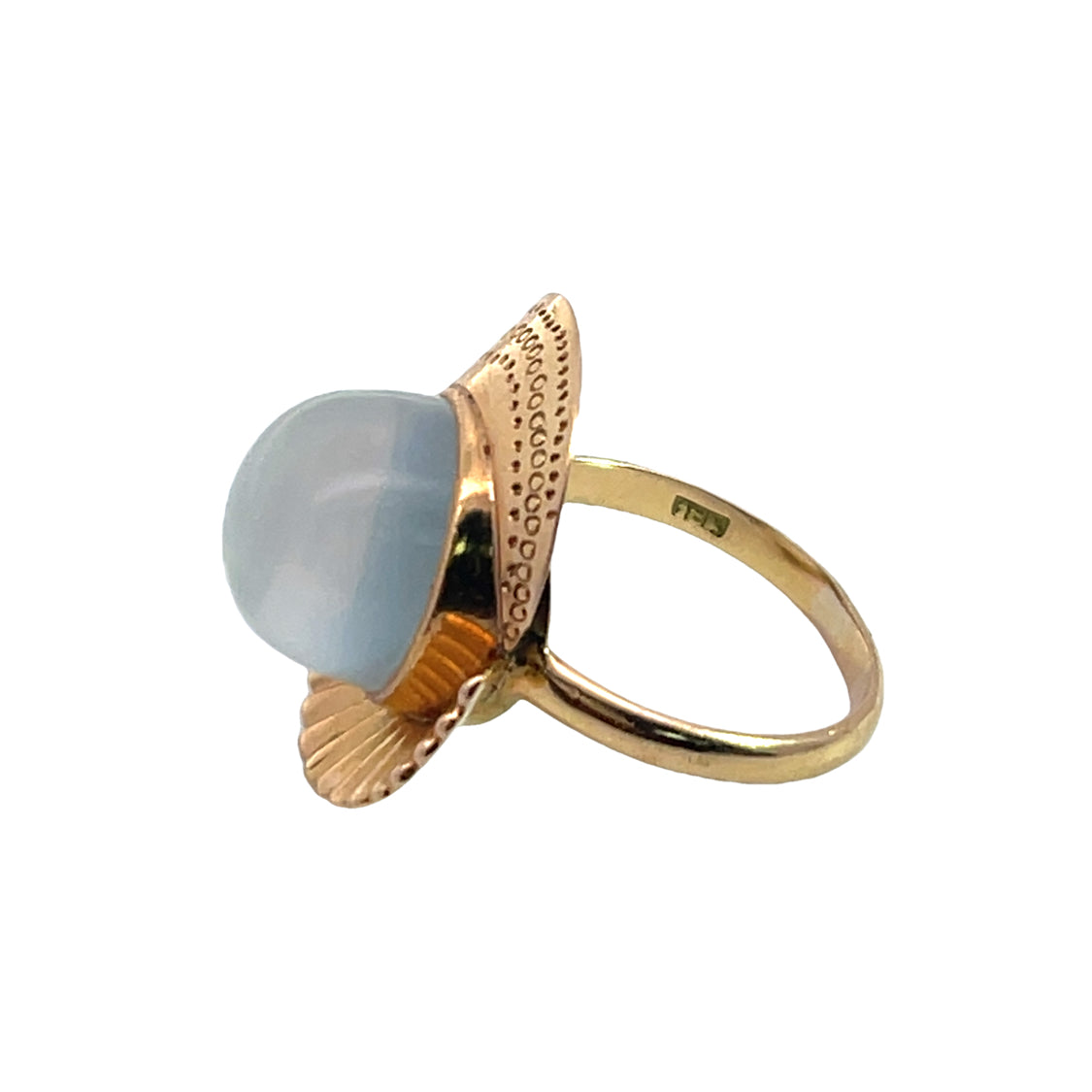 Mid Century Modern 18KY gold and moonstone bypass ring