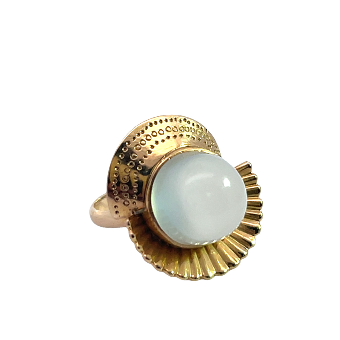 Mid Century Modern 18KY gold and moonstone bypass ring