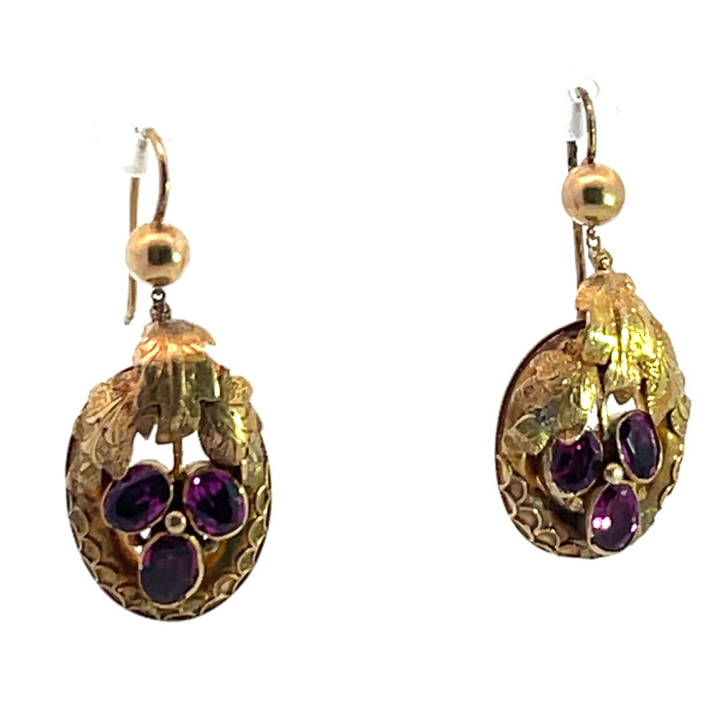 Georgian 18KY gold, pearl and purple garnet drop earrings
