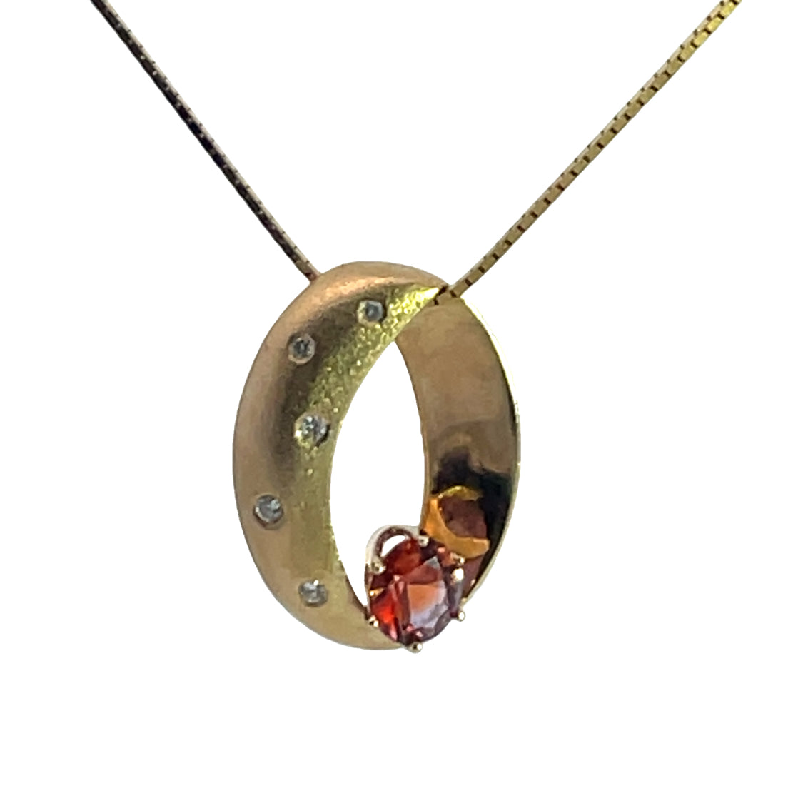 Modern 14KY gold Montana padparadscha sapphire with diamond pendant