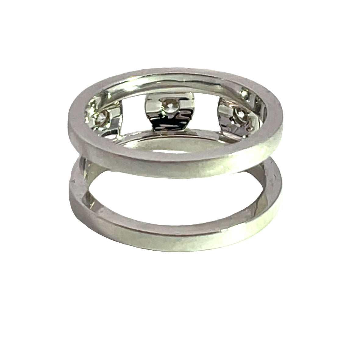 Modern 18K white gold and diamond 2 band ring