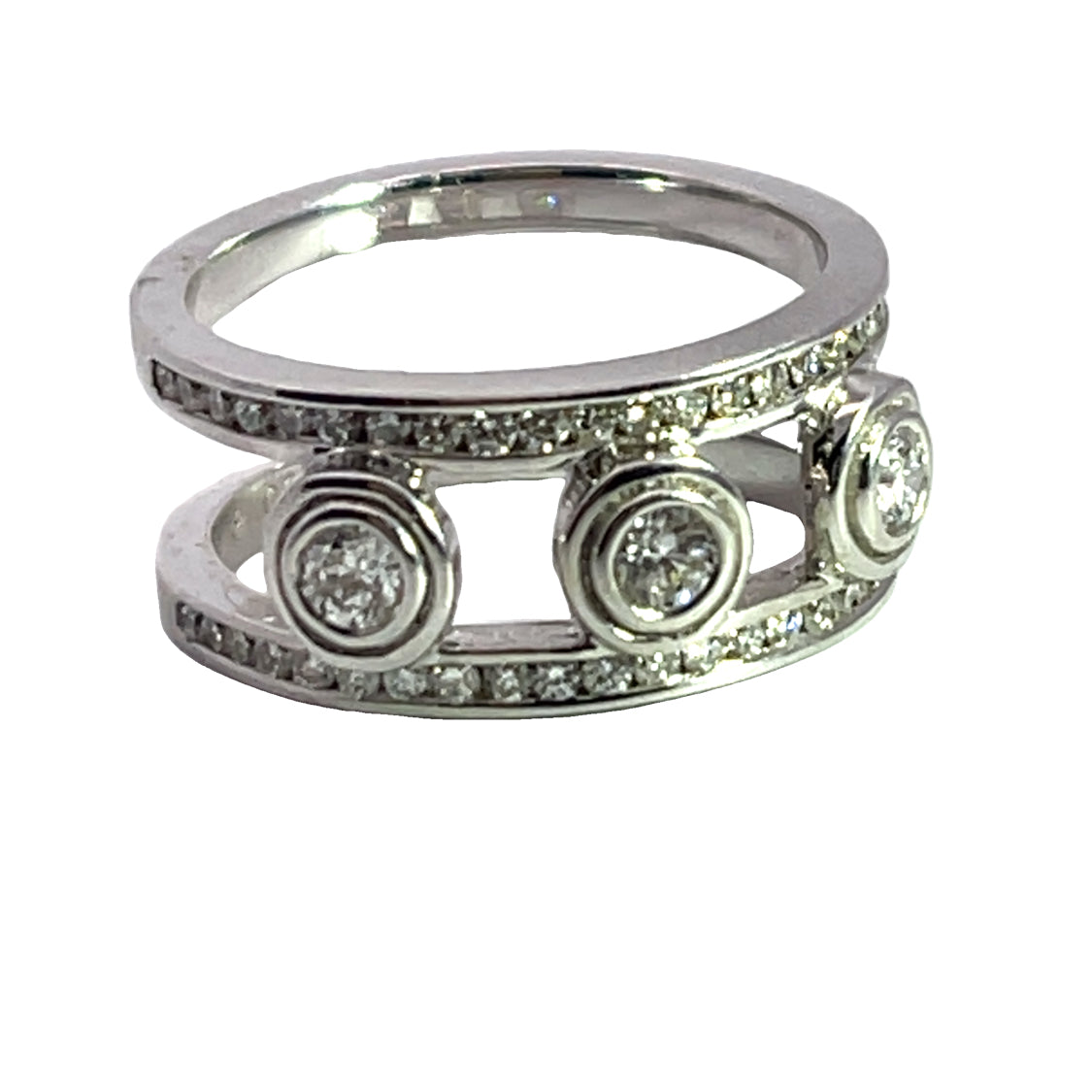Modern 18K white gold and diamond 2 band ring